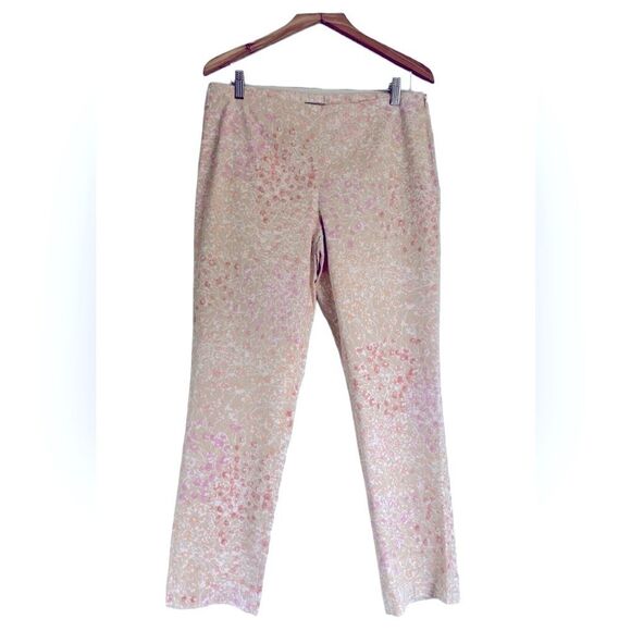 J. Jill Tan & Pink Ditsy Floral Print Stretch Crop Ankle Pants Side Zip SZ 4P - Picture 2 of 12